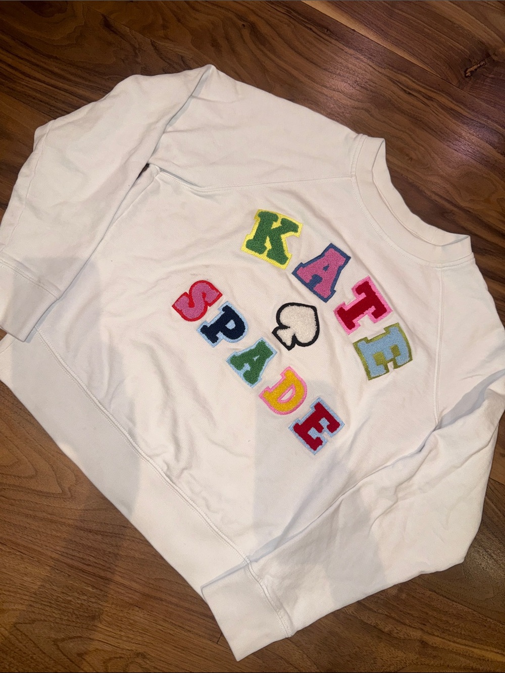 kate spade White Crewneck Sweatshirt with Multicolor Letter Appliqué